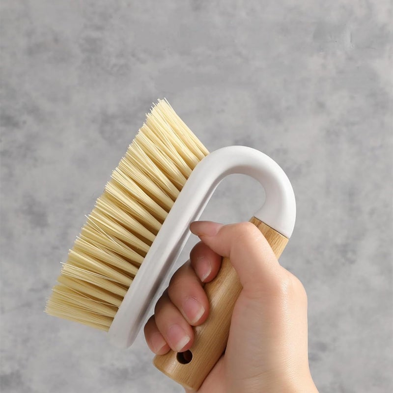 XFSPYY Wooden Handled Brush, Stiff Bristle Gravity Cleaning Brush, Multi-Purpose Brush for Bathroom Sinks, Floors, Carpets, Pools, Kitchens, Tiles, White. - Image 3